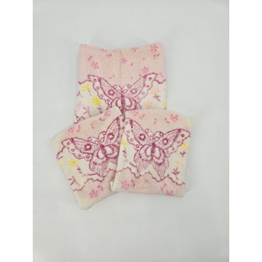 Vintage 1970s Groovy Butterfly Hand Towel and Washcloths